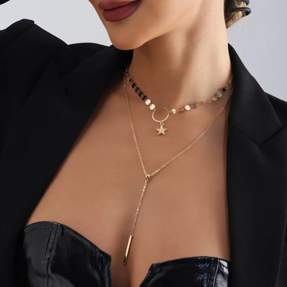 Free People ⭐️ Gold Star 2 Layer Choker Necklace - Picture 4 of 7